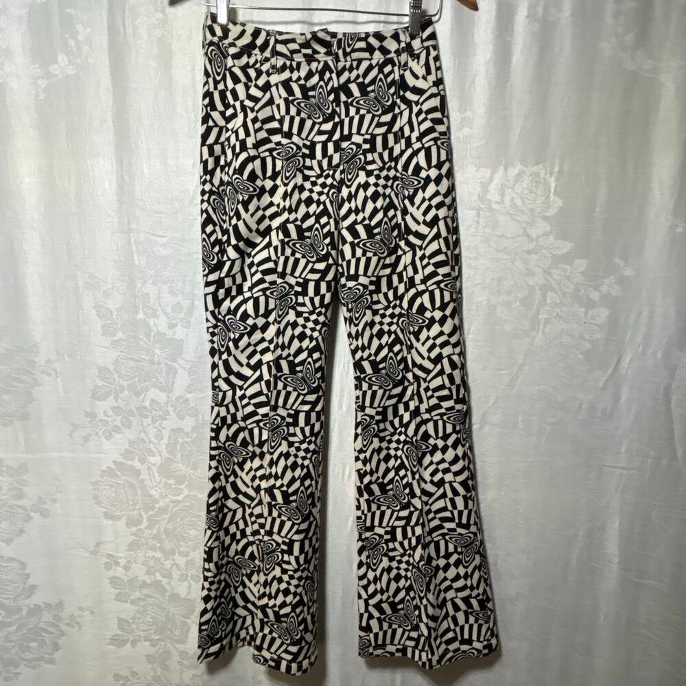 Urban Outfitters Pants 0 Isabella Black White Psychedelic Butterflies Flare Leg